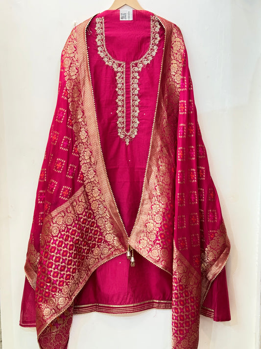 Embroidered Magenta Chanderi Suit (Karva Special)