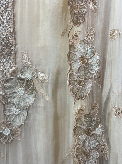 Beautiful Glass Silk Suit with Heavy Embroidery