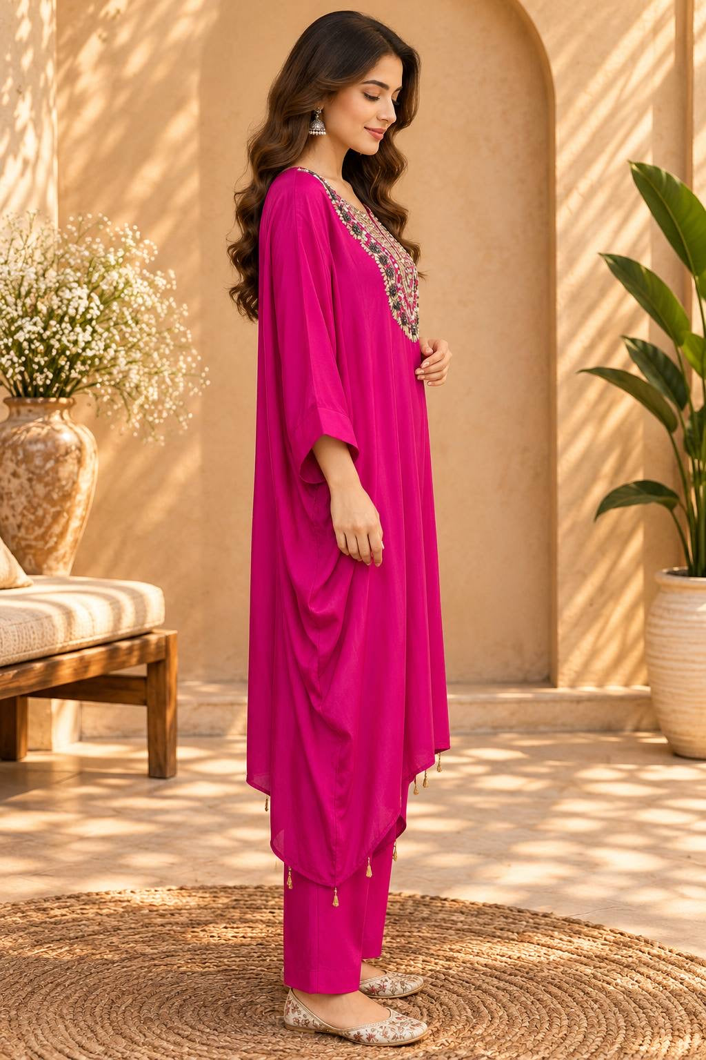Pure Crepe Silk Kaftan With Pants