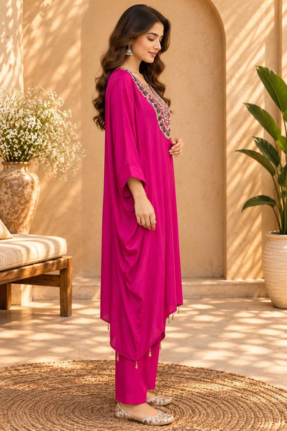 Pure Crepe Silk Kaftan With Pants