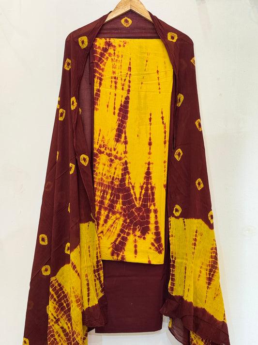 Jaipuri Shibori Printed Suit with Mulmul Dupatta