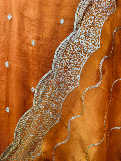 Embroidered Shimmer Silk Dress Material With Designer Dupatta (Unstitched)