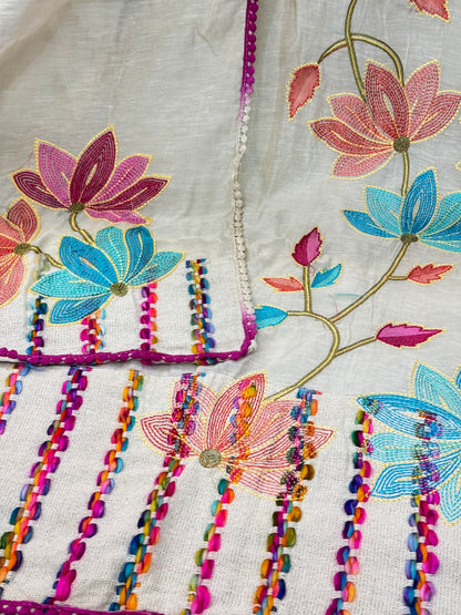 Designer Linen MulMul Suit with Heavy Embroidery