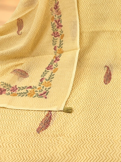 Pastel Yellow Designer Floral Embroidered Chanderi Silk Suit
