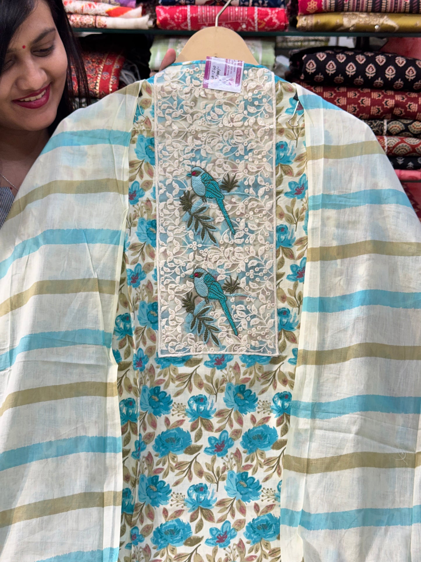 Cotton Suit with Patch work Parrot Design