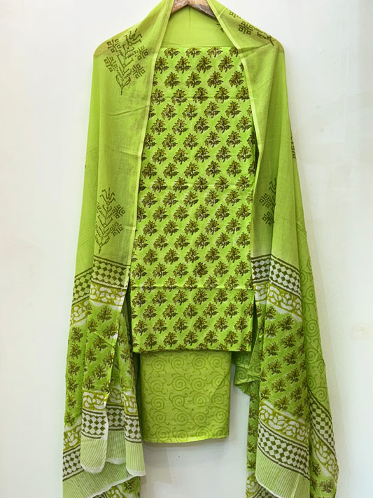 Jaipuri Hand Block Printed Suit with Mulmul Dupatta