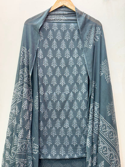 Jaipuri Hand Block Printed Suit with Mulmul Dupatta