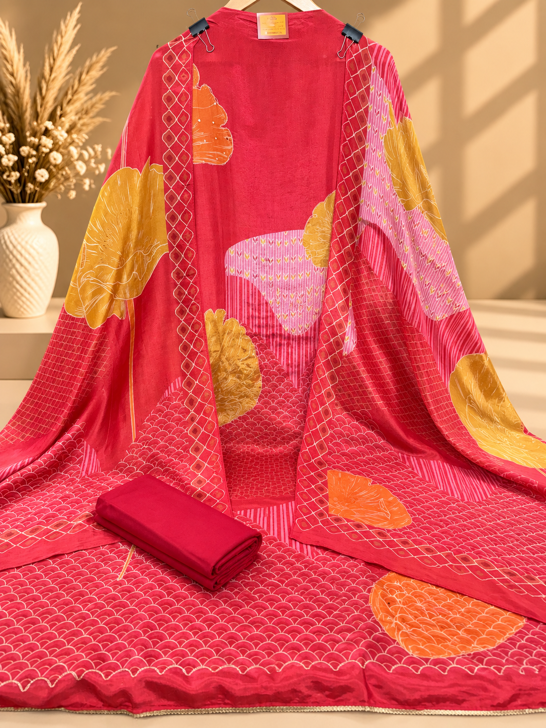Gajari Shimmer Silk Digital Printed & Embroidered Unstitched Suit Set | Premium Designer Suit