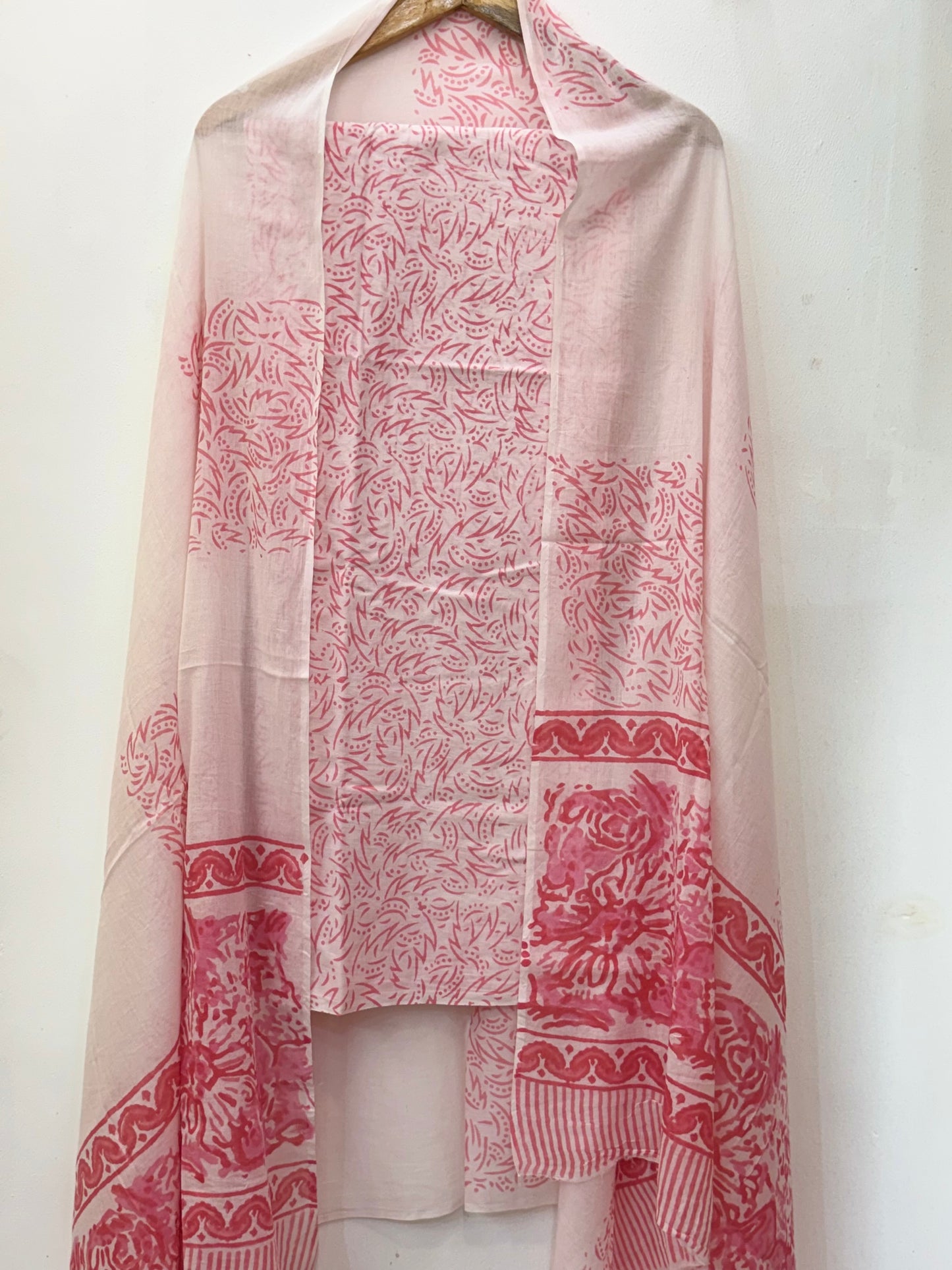Jaipuri Hand Block Printed Suit with Mulmul Dupatta