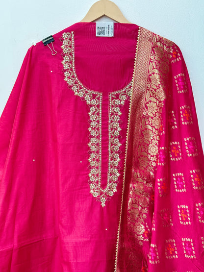 Embroidered Magenta Chanderi Suit (Karva Special)