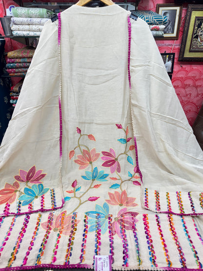 Designer Linen MulMul Suit with Heavy Embroidery