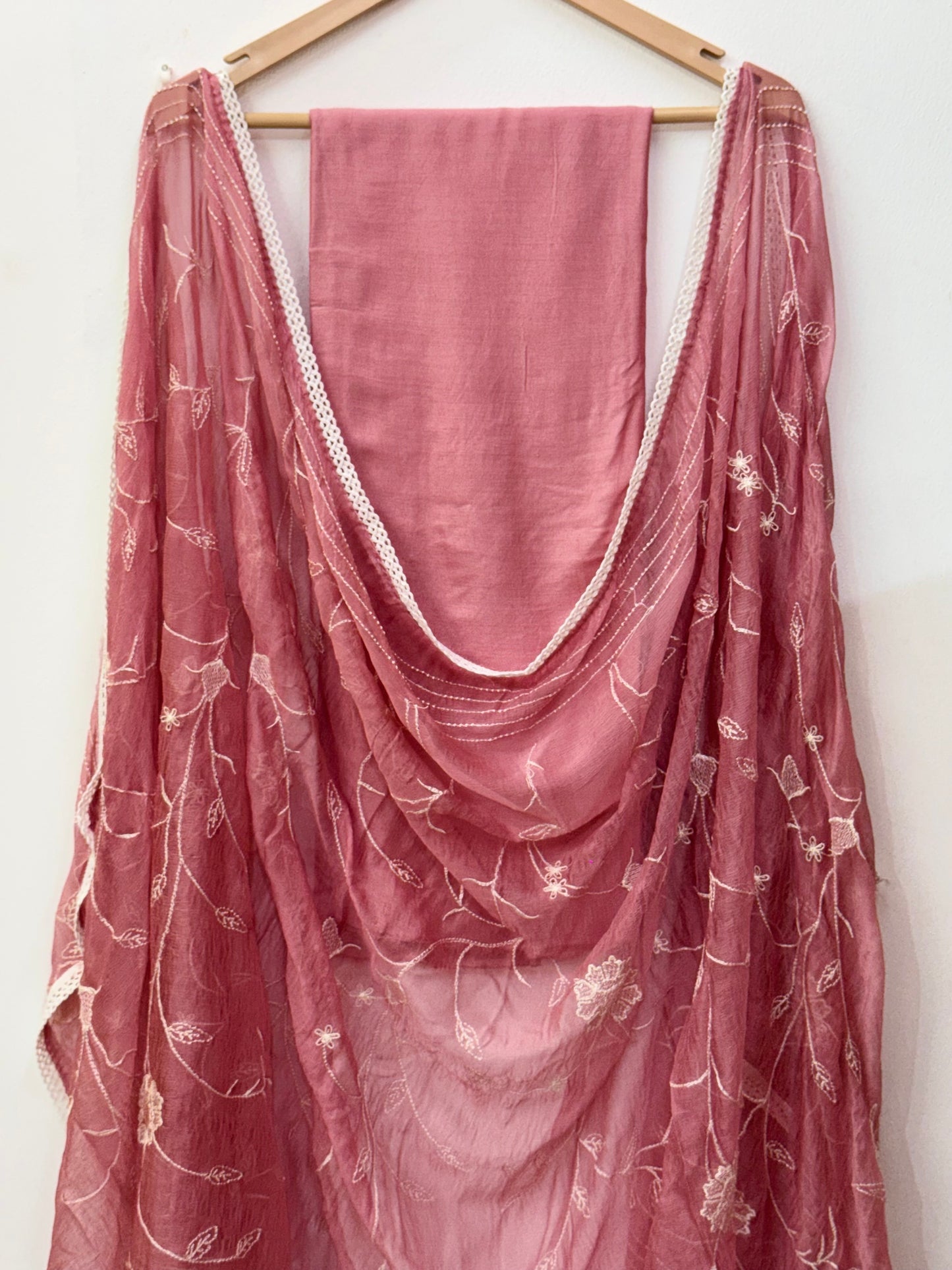 Beautiful thread work muslin suit with heavy Jaal work dupatta