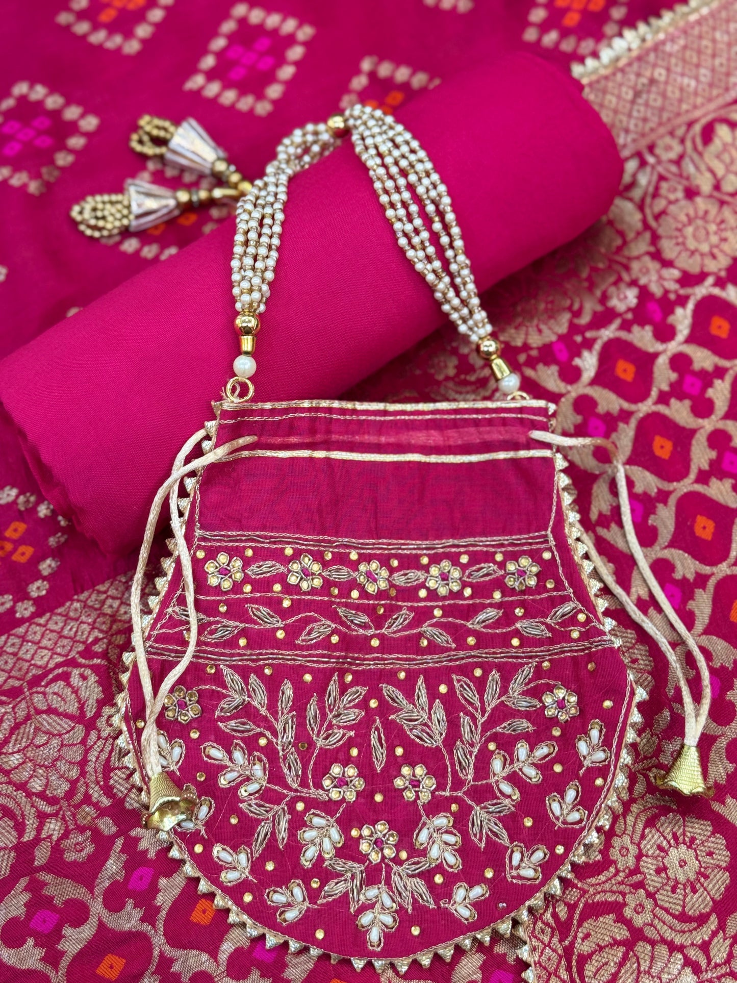 Embroidered Magenta Chanderi Suit (Karva Special)