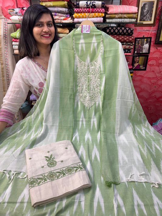 Ikkat printed Cotton suit with embroidery