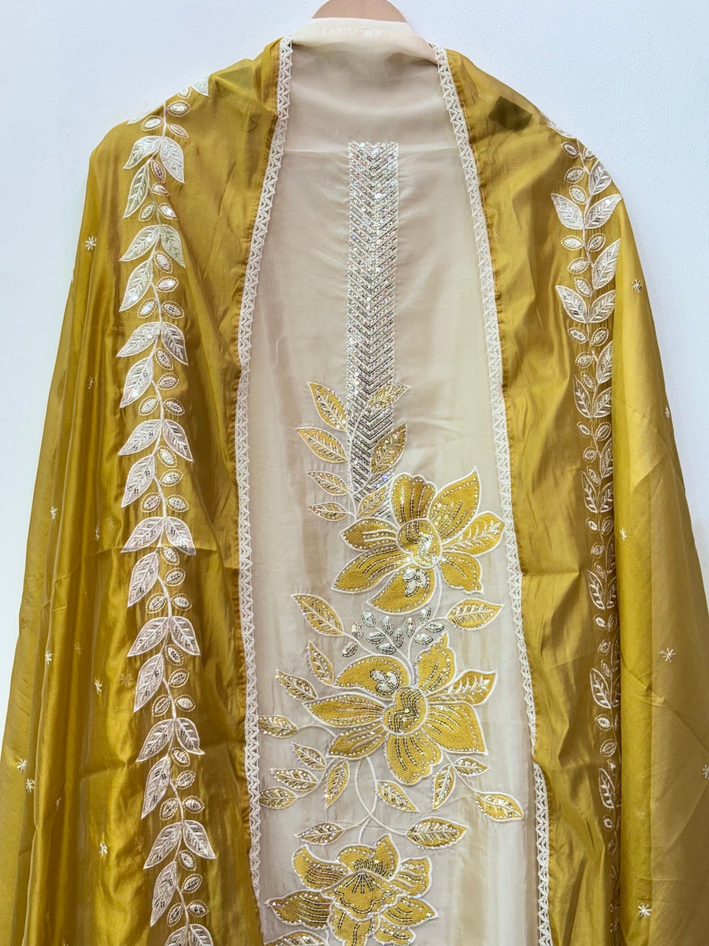 Pure Glass Opada Silk Suit with Heavy Embroidery
