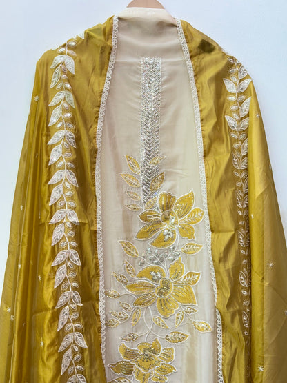 Pure Glass Opada Silk Suit with Heavy Embroidery
