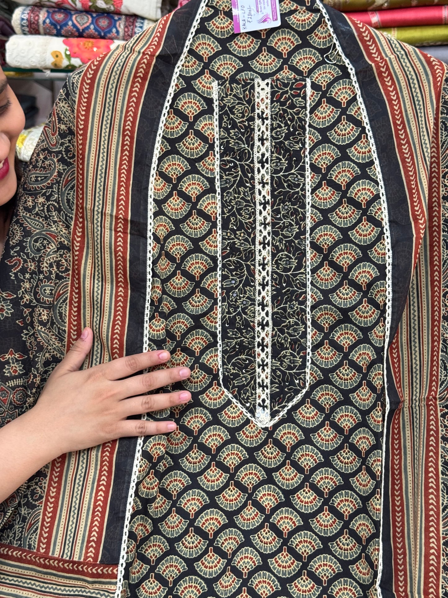 Pure Cotton Suit set with Embroidered Neck