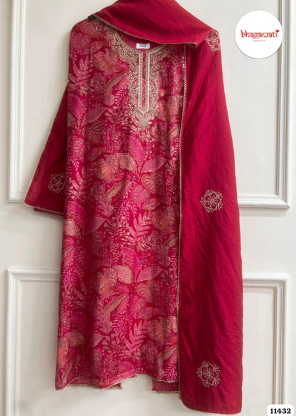 Beautiful Modal Silk Suit with Machine Embroidery