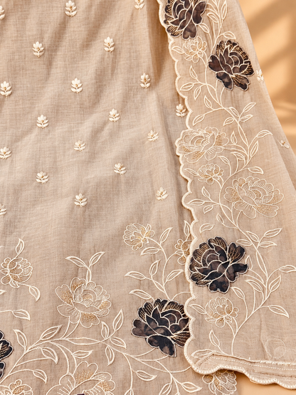 Ivory Jamdani Embroidered Suit | Floral Embroidery Designer Unstitched Suit for Women