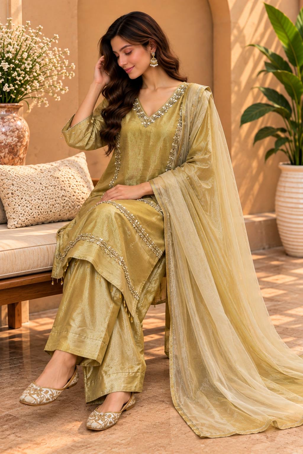 Shimmer Silk A Line Suit