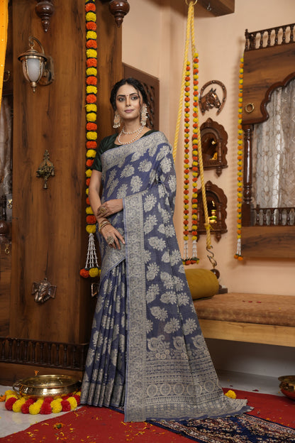 Soft cotton saree with lucknowi work