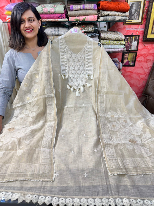 Beautiful Jamdani Suit with Designer Neck