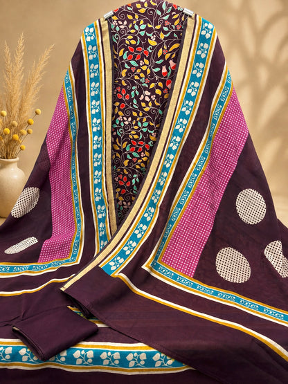 Premium Maheshwari Silk Suit with Multicolour Floral Print & Designer Border | Elegant Ethnic Wear for Women