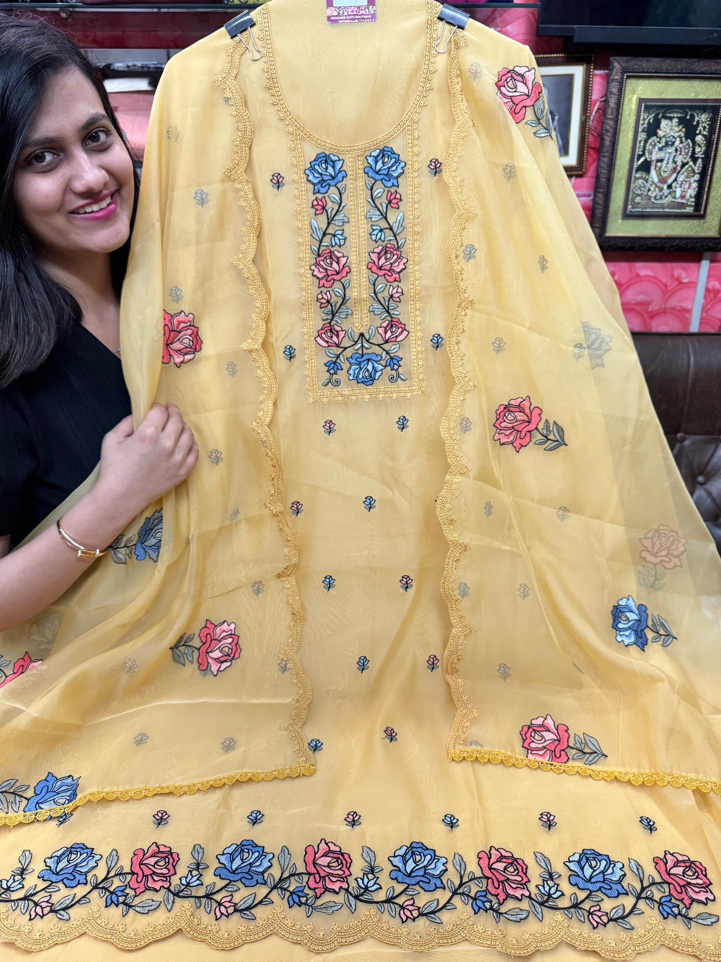 Embroidered Organza Silk Suit