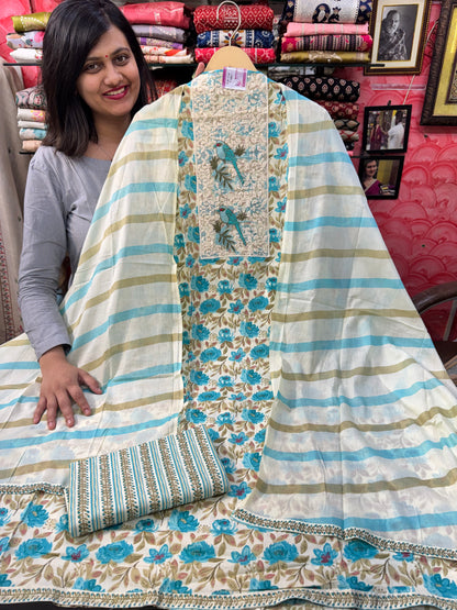 Cotton Suit with Patch work Parrot Design