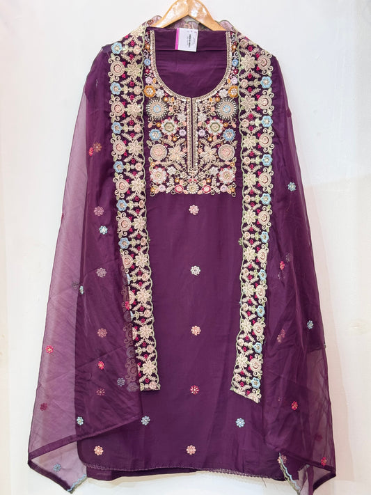 Designer Silk Suit with Hand Embroidery