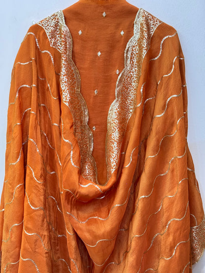 Embroidered Shimmer Silk Dress Material With Designer Dupatta (Unstitched)