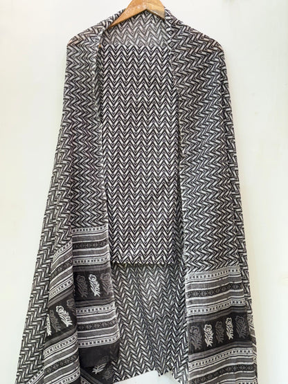 Jaipuri Hand Block Printed Suit with Mulmul Dupatta