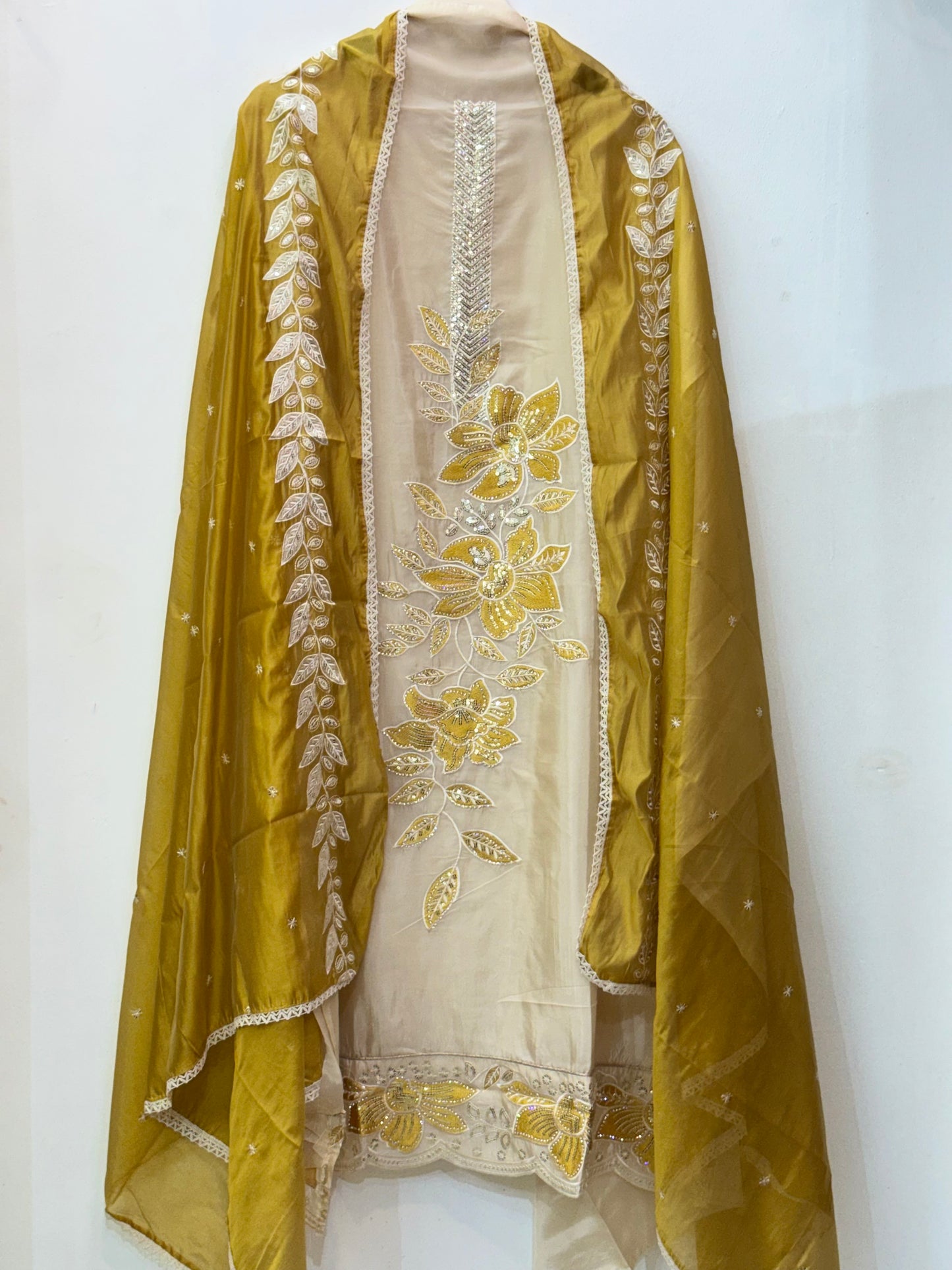 Pure Glass Opada Silk Suit with Heavy Embroidery