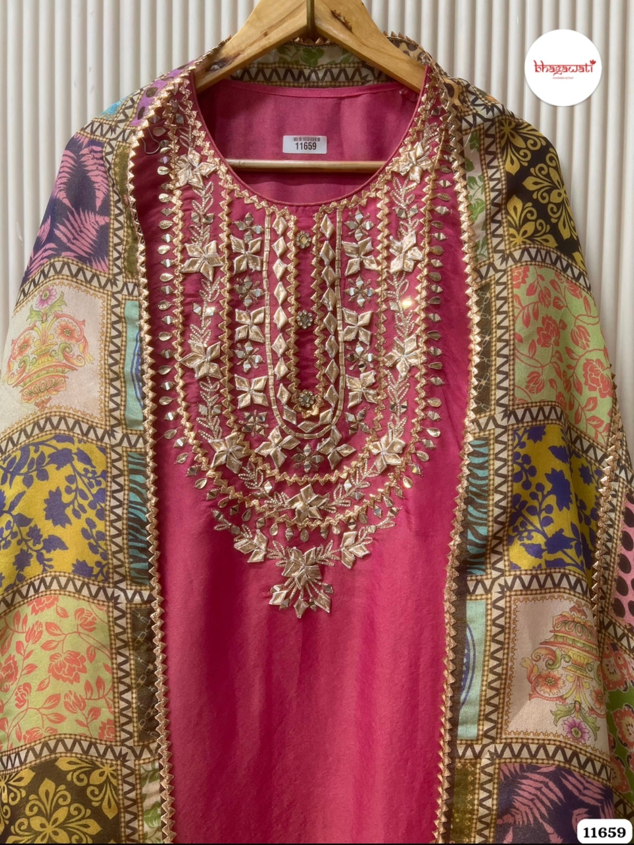 Pure Shimmer Tissue Silk Suit with Gota Embroidery