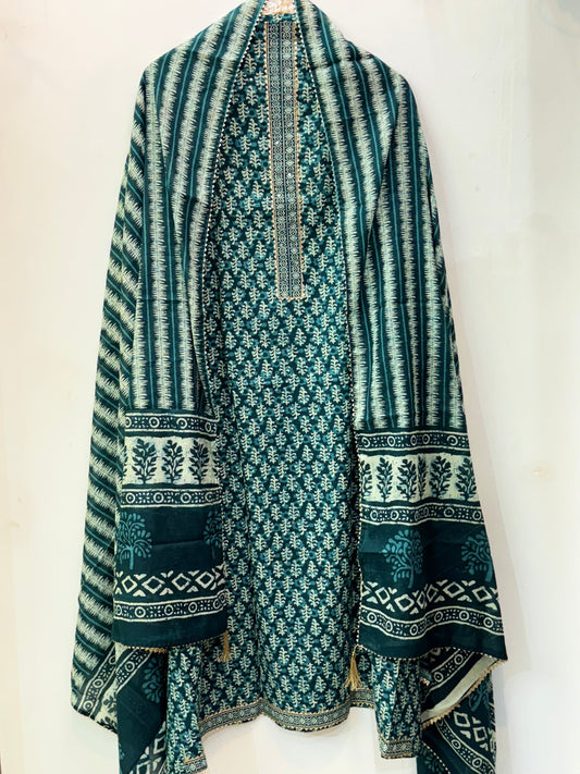 Jaipuri Gota Work Suit with mulmul Dupatta