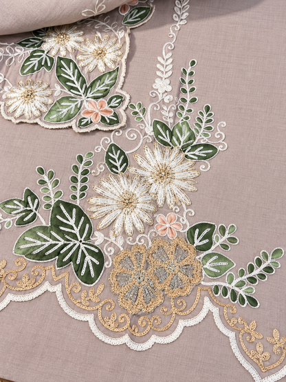 Premium Grey Floral Embroidered Pure Mul Chanderi Suit | Designer Unstitched Suit for Women