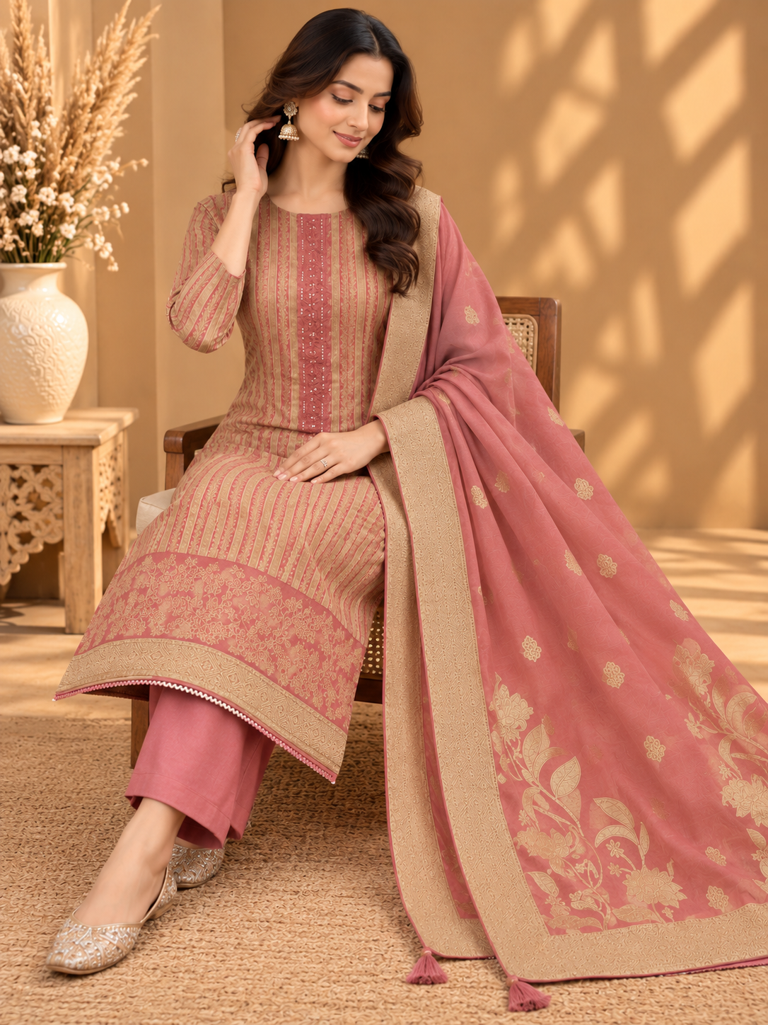 Premium Silk Suit with Embroidered Floral Dupatta & Designer Border | Elegant Festive Wear Suit for Women