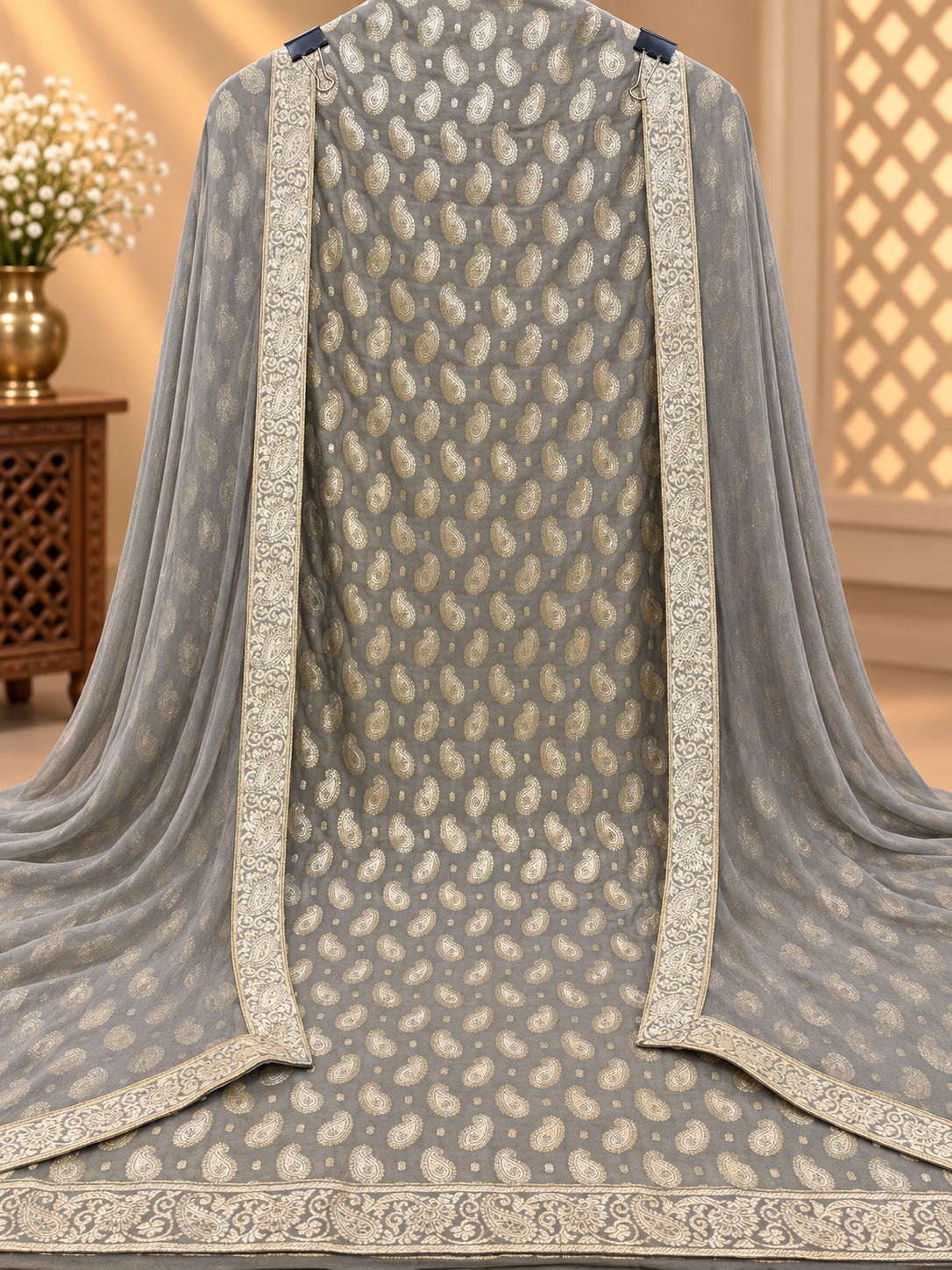 Premium Silk Suit with Elegant Paisley Print & Designer Border | Party Wear Silk Suit for Women