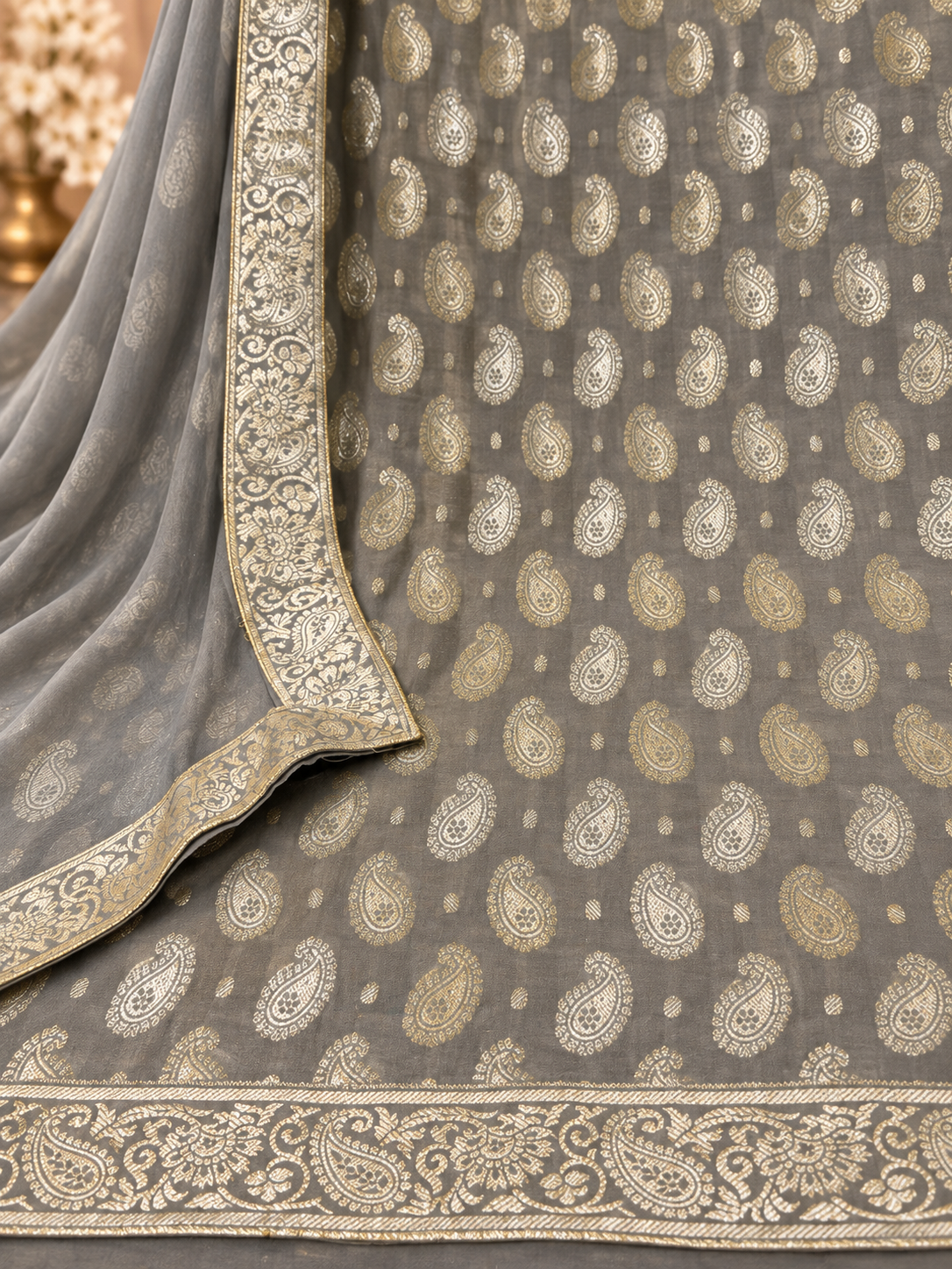 Premium Silk Suit with Elegant Paisley Print & Designer Border | Party Wear Silk Suit for Women