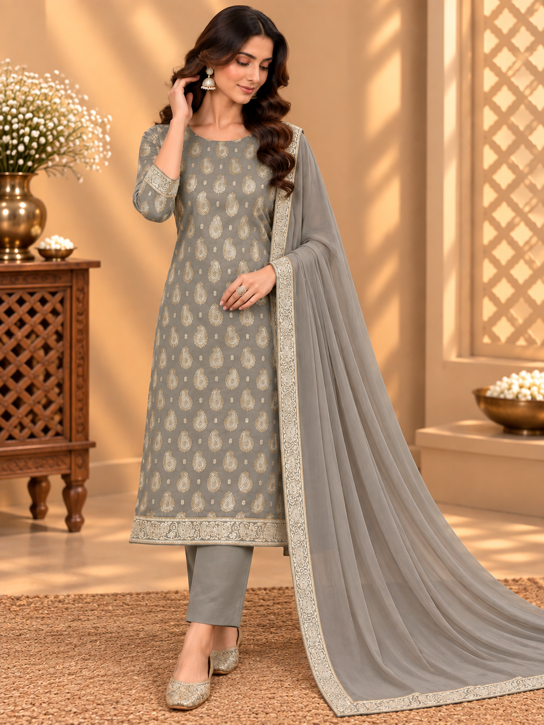 Premium Silk Suit with Elegant Paisley Print & Designer Border | Party Wear Silk Suit for Women