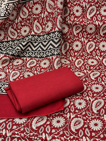 Premium Maheshwari Silk Suit with Traditional Paisley Print & Designer Border | Elegant Ethnic Suit for Women