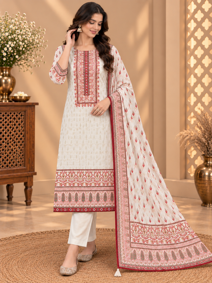 Premium Muslin Suit Set with Traditional Floral Print & Designer Dupatta | Elegant Ethnic Wear for Women