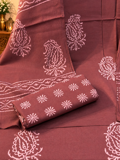 Mauve Brown Jaipuri Hand Block Printed Cotton Suit with Dupatta | Traditional Ethnic Wear