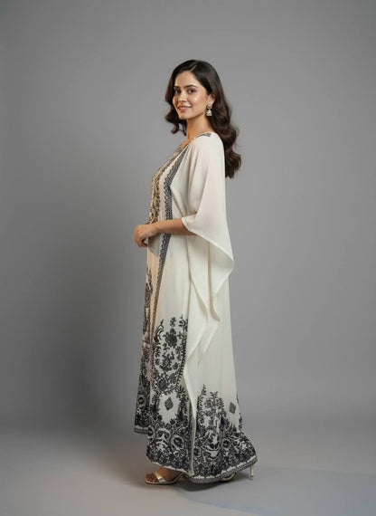 Pure Crepe Designer Kaftaan with Pants