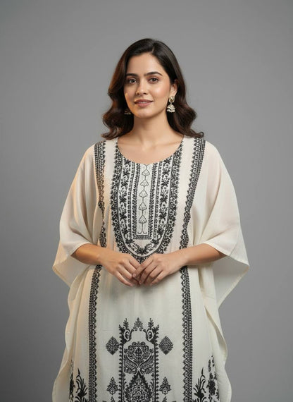 Pure Crepe Designer Kaftaan with Pants