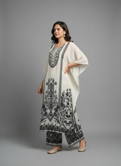 Pure Crepe Designer Kaftaan with Pants