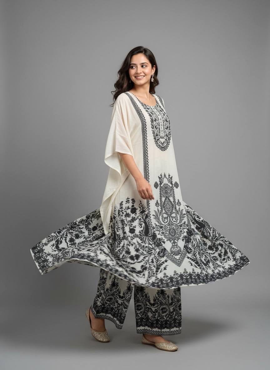 Pure Crepe Designer Kaftaan with Pants