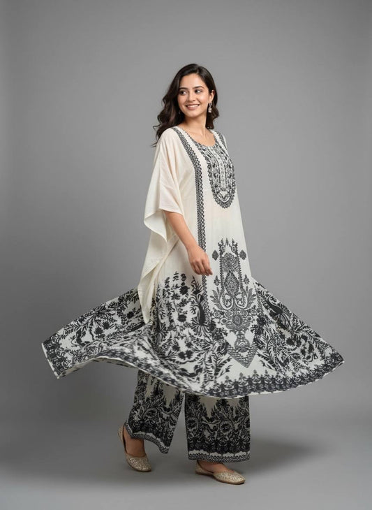 Pure Crepe Designer Kaftaan with Pants