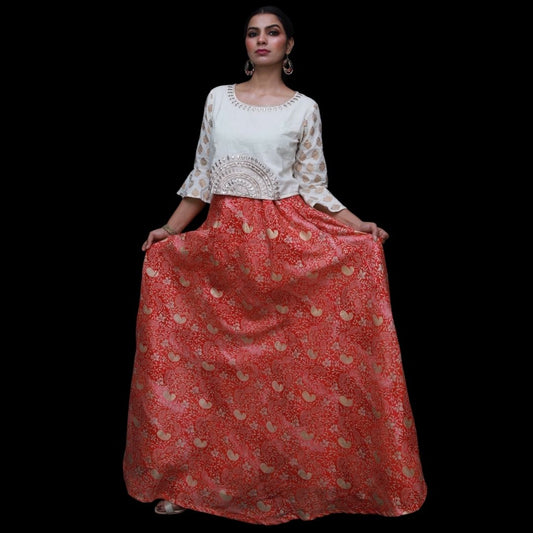 Printed Raw Silk Skirt